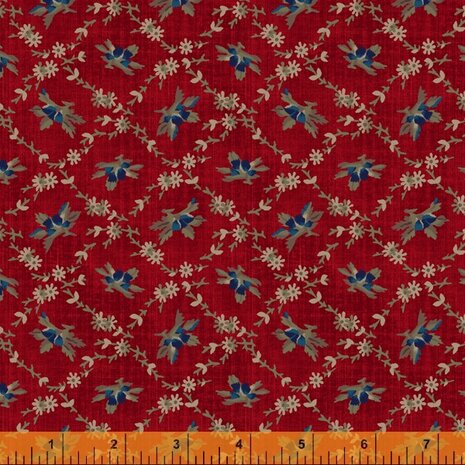 Petite Perennials Floral rhombus vine kleur Madder red  - Windham Fabrics 